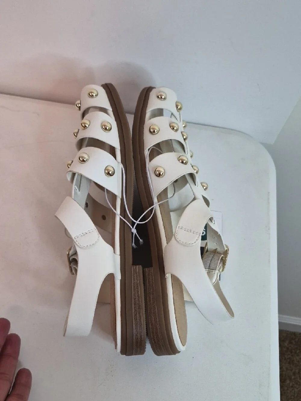 Target White Gladiator Sandals with Gold Studs Size 9